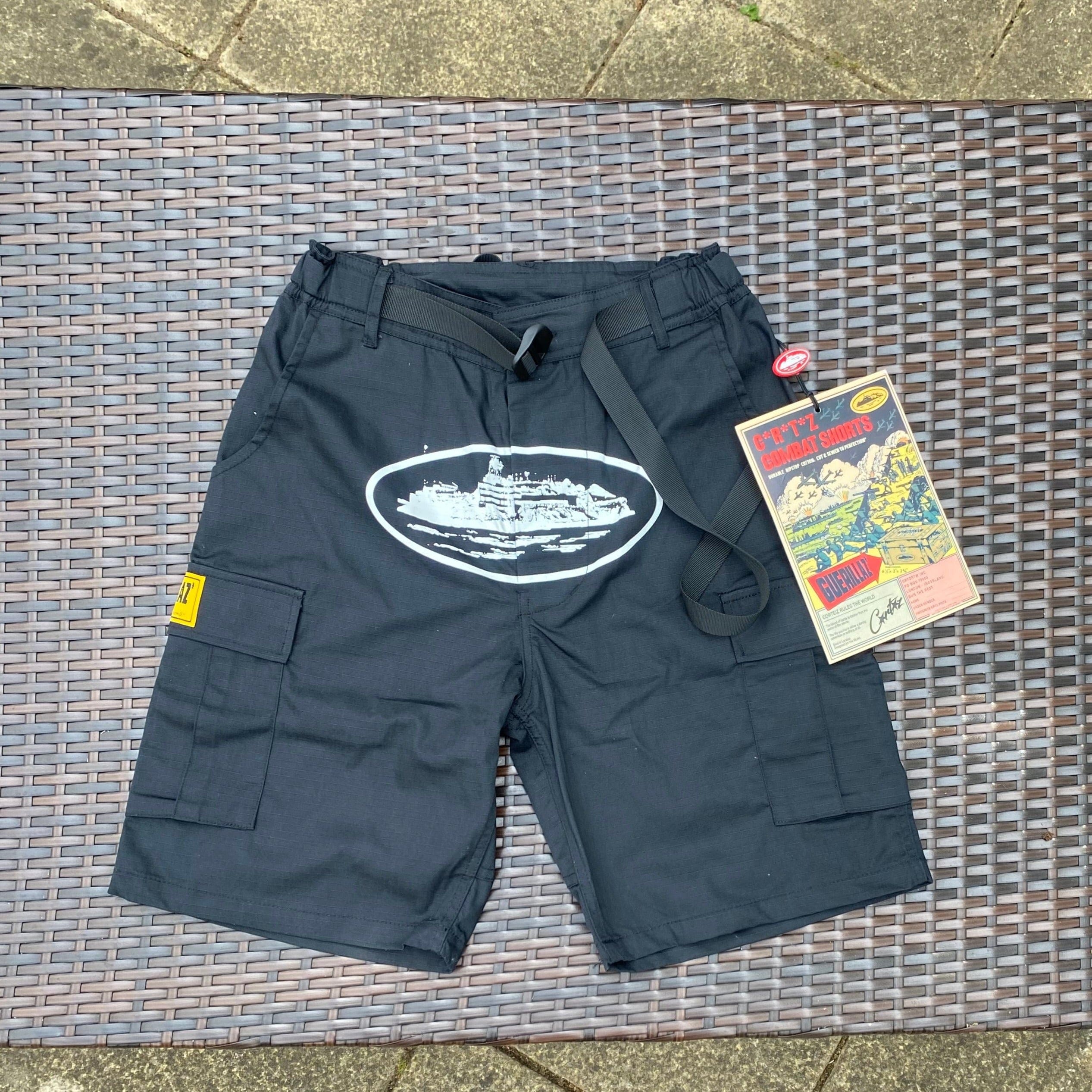Corteiz Black/White "Guerilla Cargo" Shorts