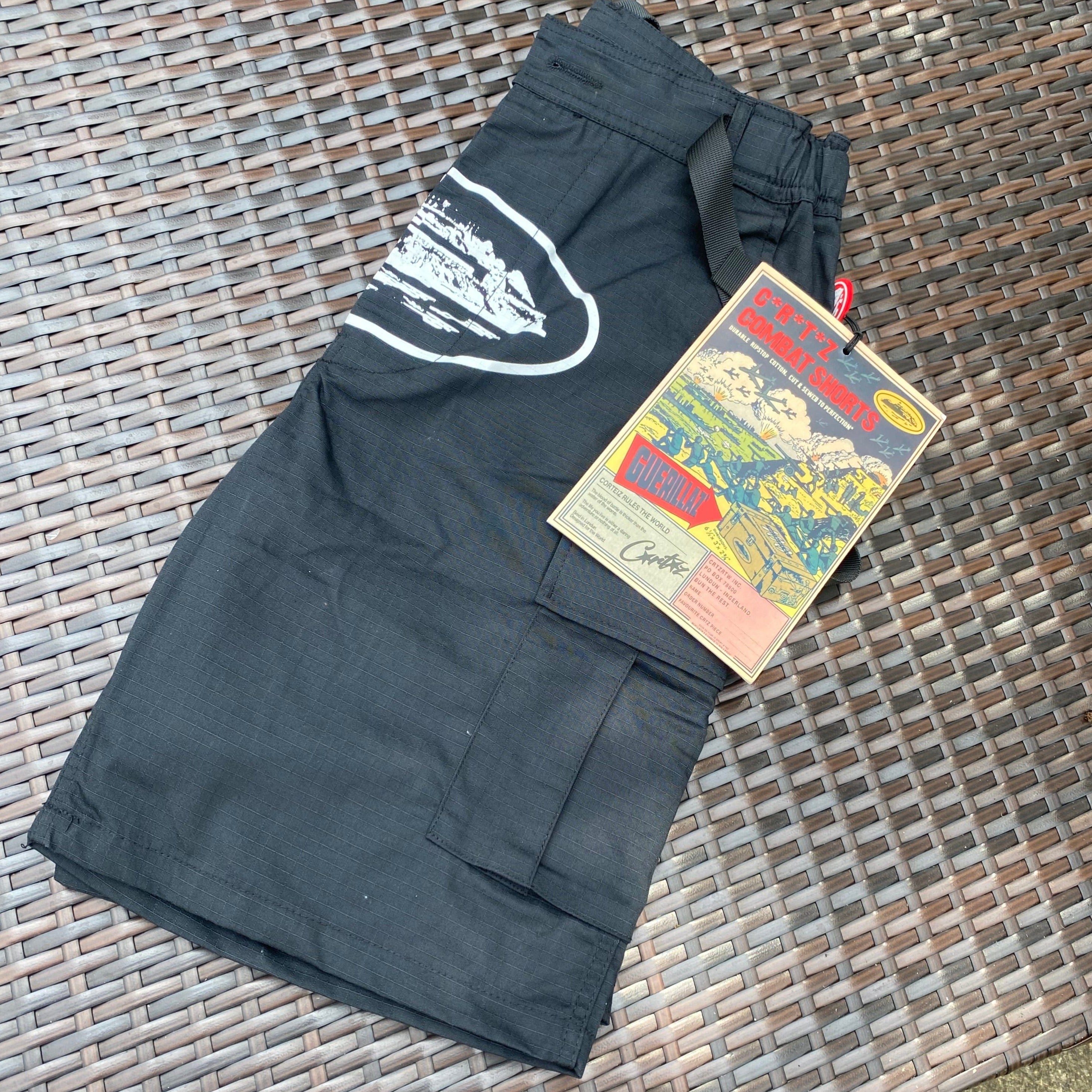 Corteiz Black/White "Guerilla Cargo" Shorts