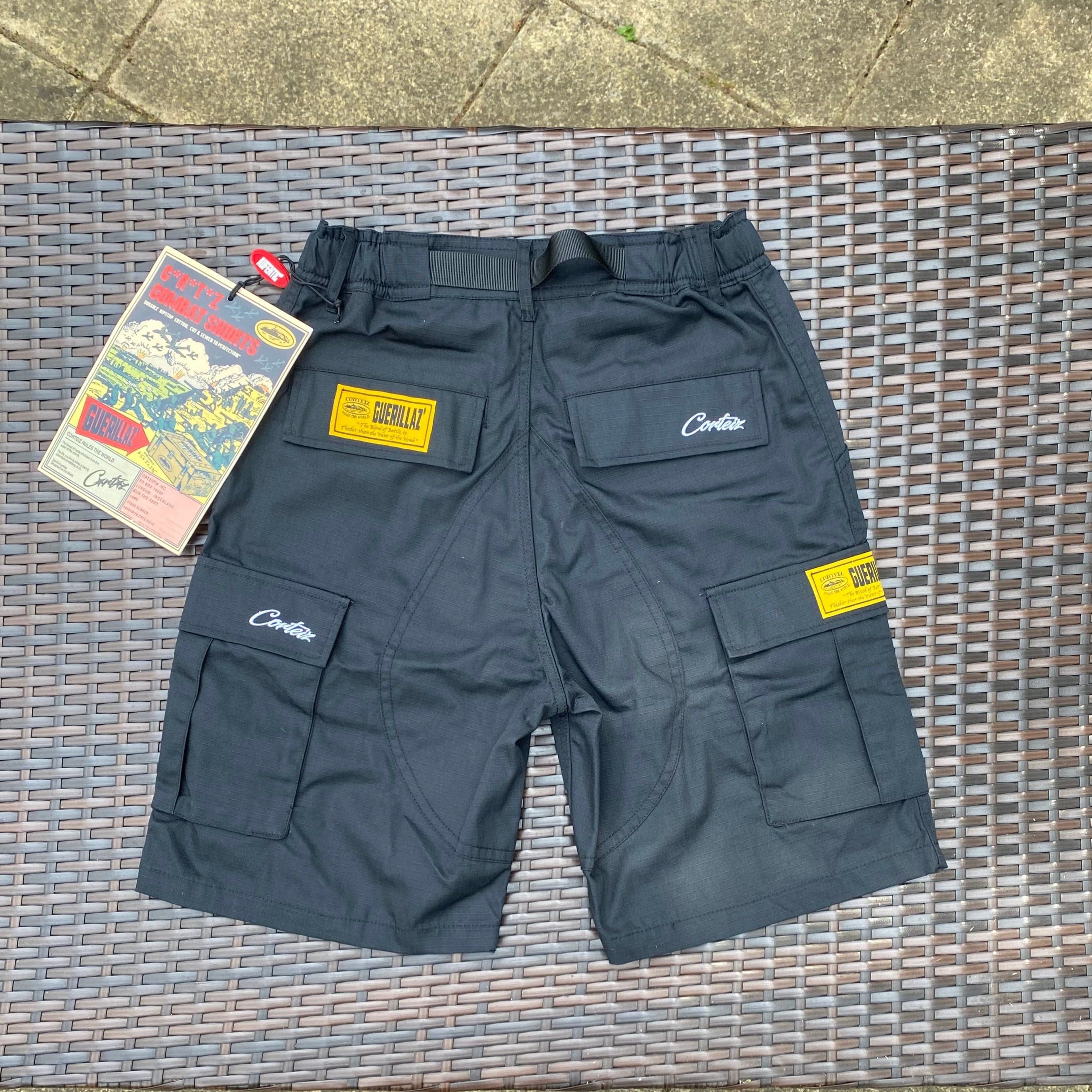 Corteiz Black/White "Guerilla Cargo" Shorts