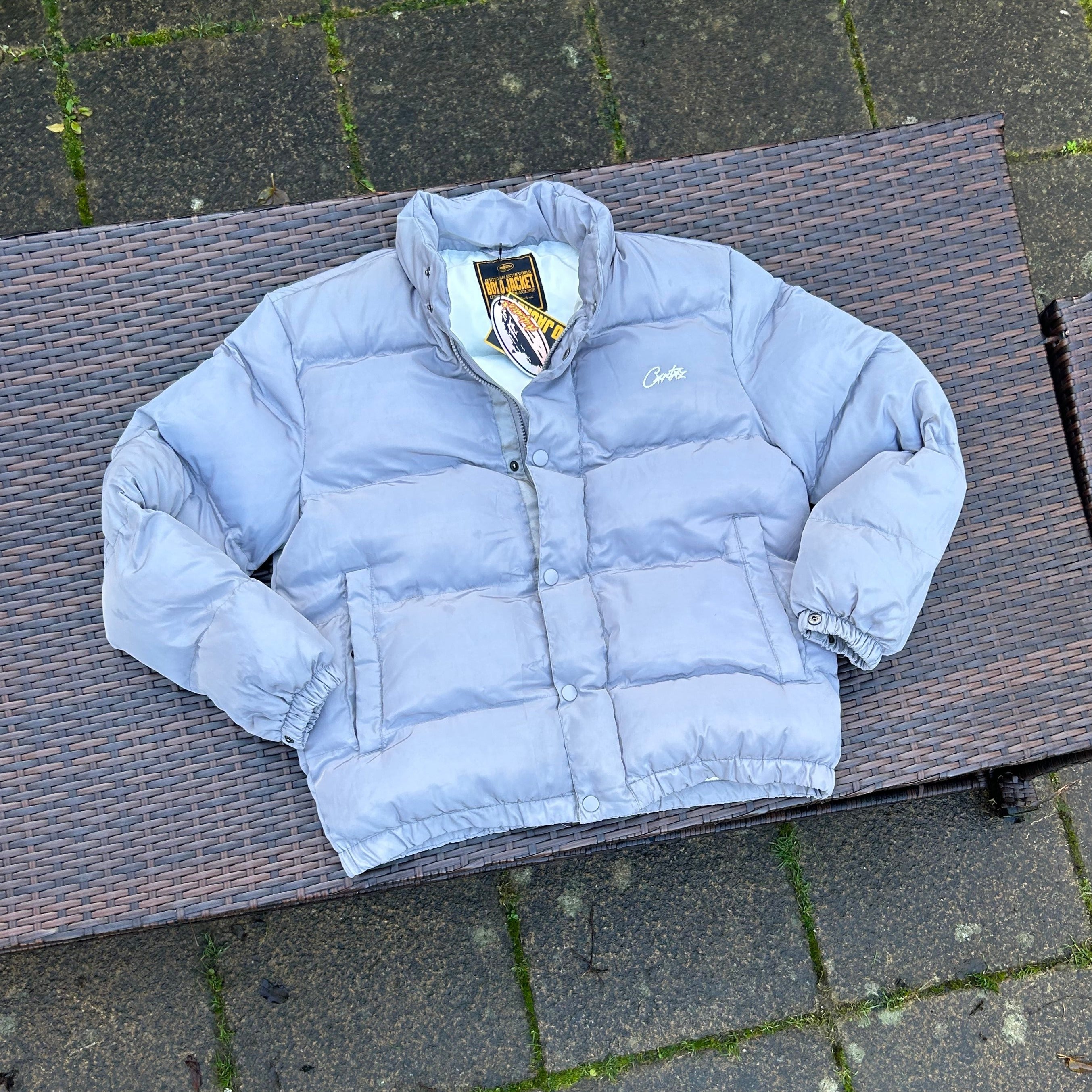 Corteiz Grey/White "Bolo" Puffer Jacket