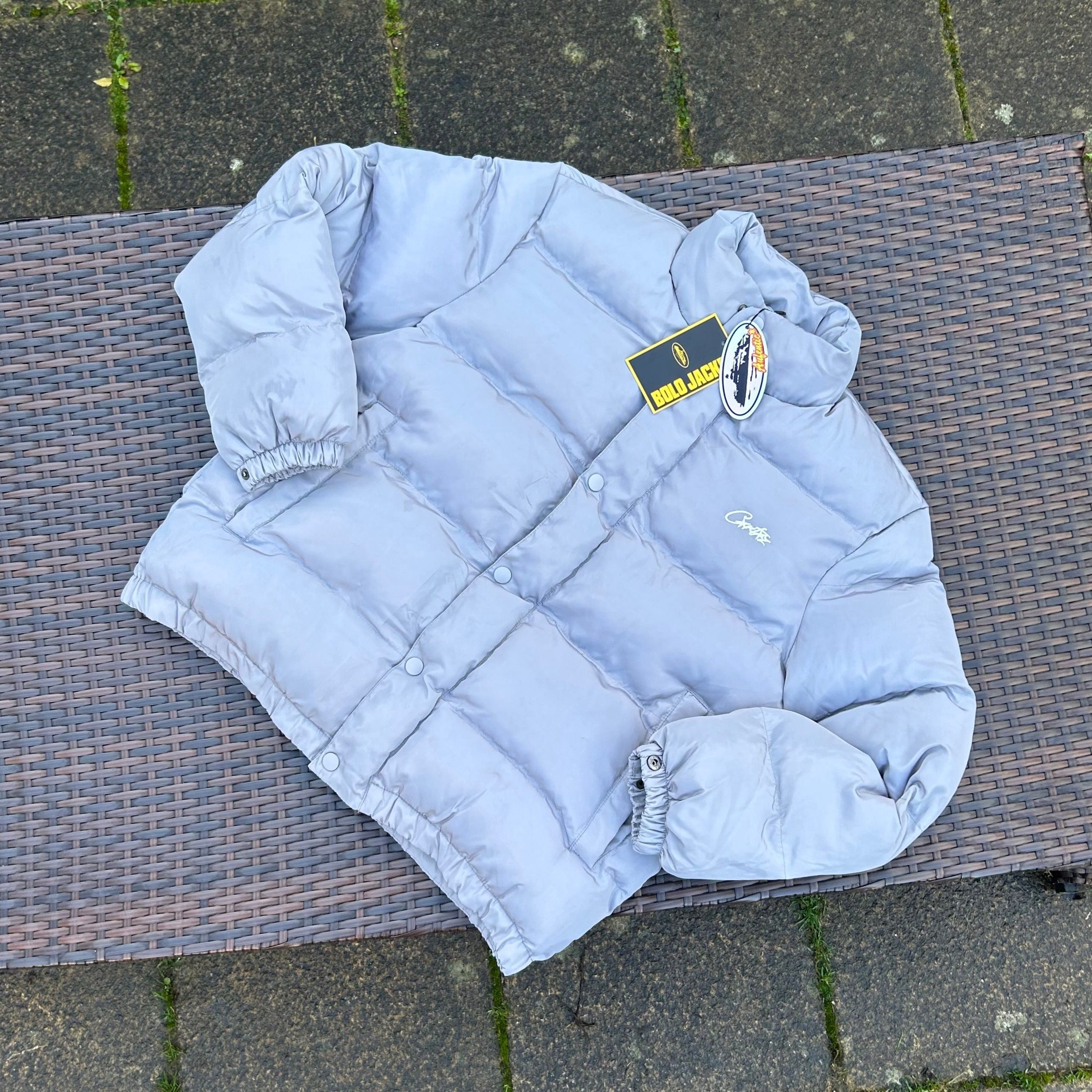 Corteiz Grey/White "Bolo" Puffer Jacket