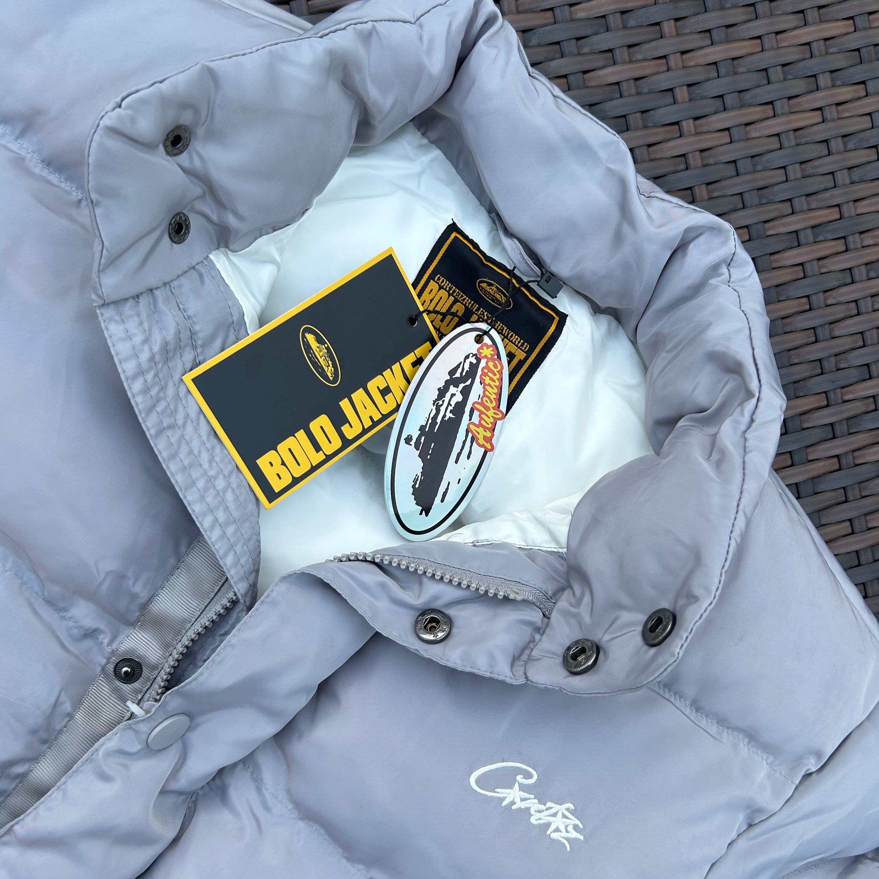 Corteiz Grey/White "Bolo" Puffer Jacket