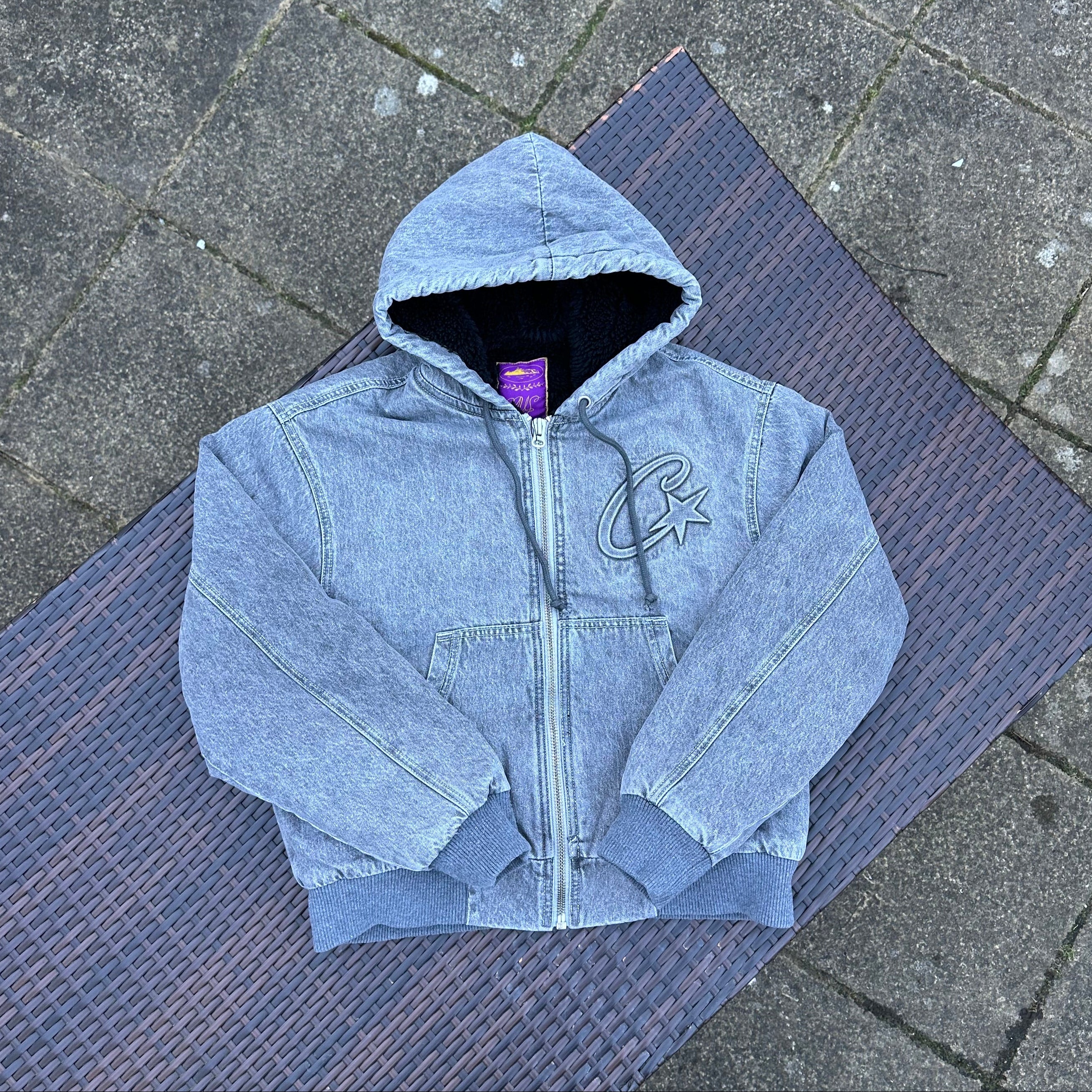 Corteiz Embossed C-Star Denim Work Grey Jacket