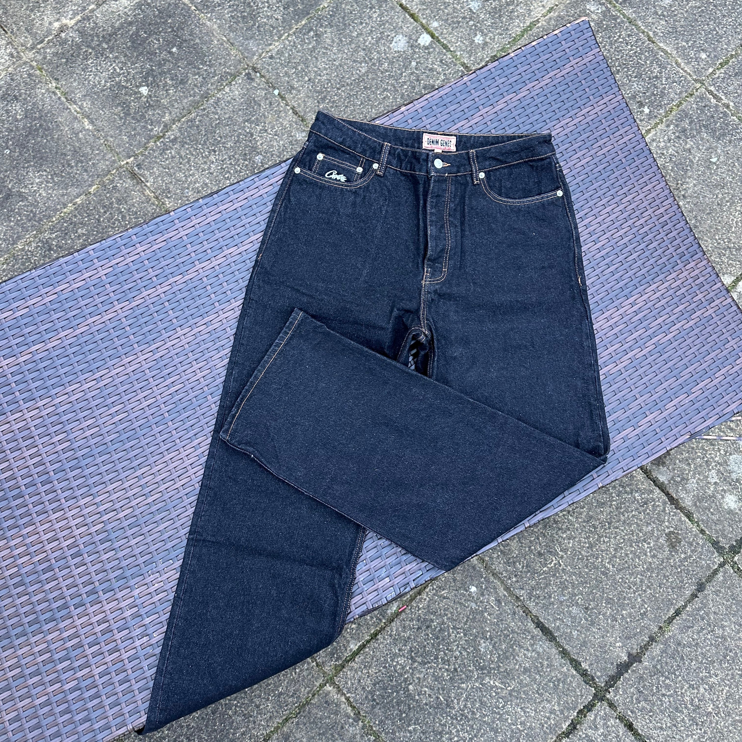 Corteiz 'Black Wash' Dual Stripe Baggy Jeans