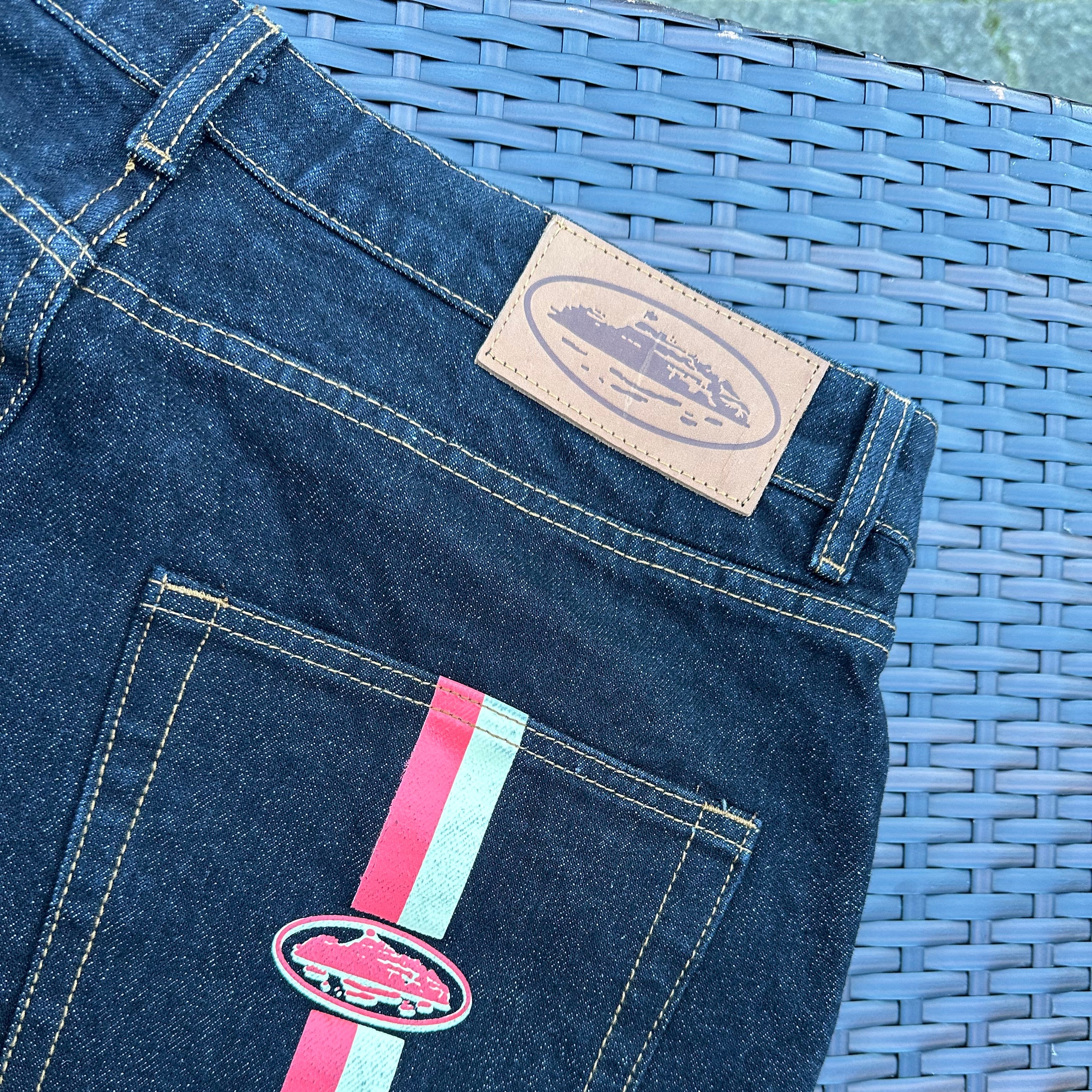 Corteiz 'Black Wash' Dual Stripe Baggy Jeans