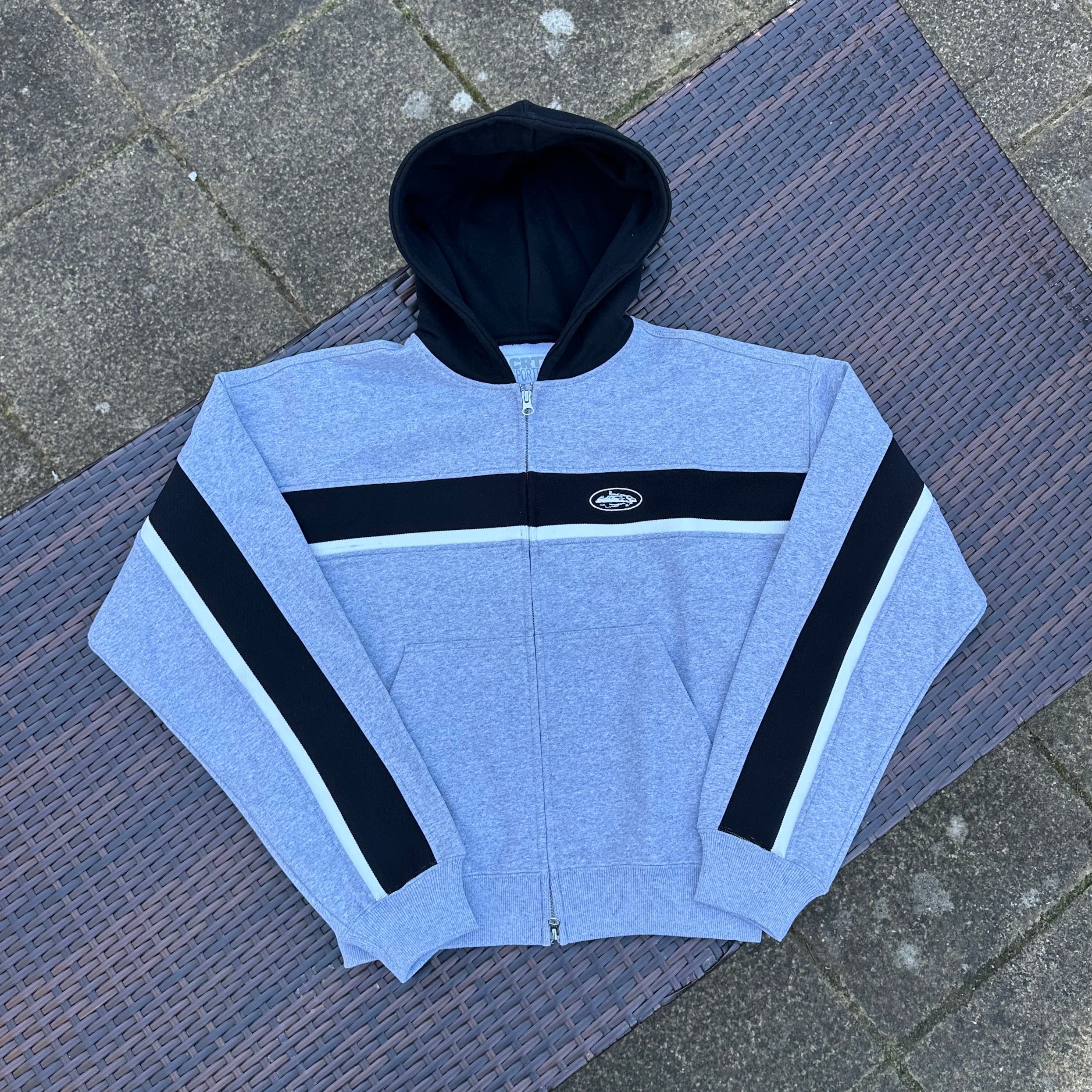Corteiz Grey/Black Ribbed Sporteiz Zip Hoodie