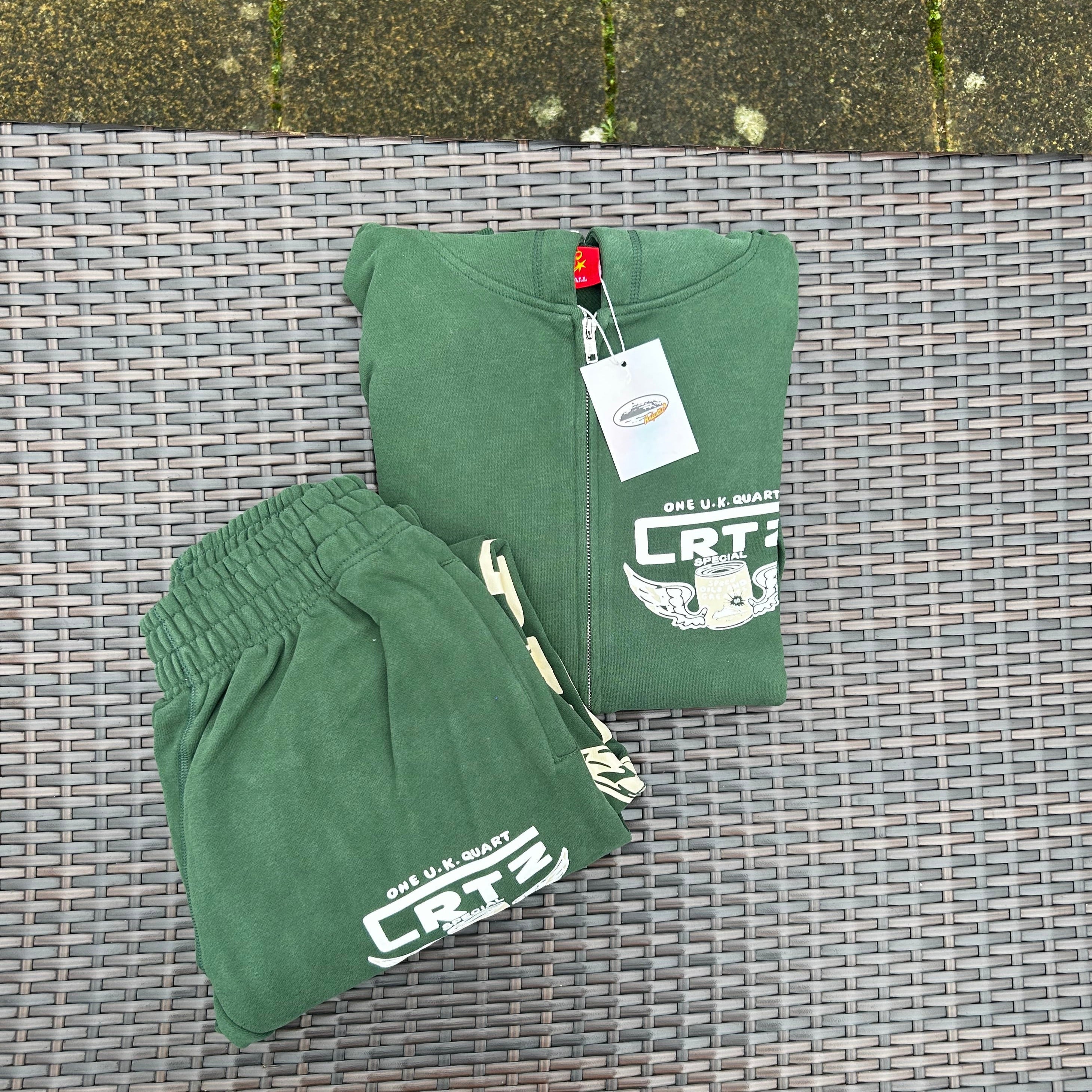 Corteiz "Gasolina" Dark Green Zip-Up Tracksuit