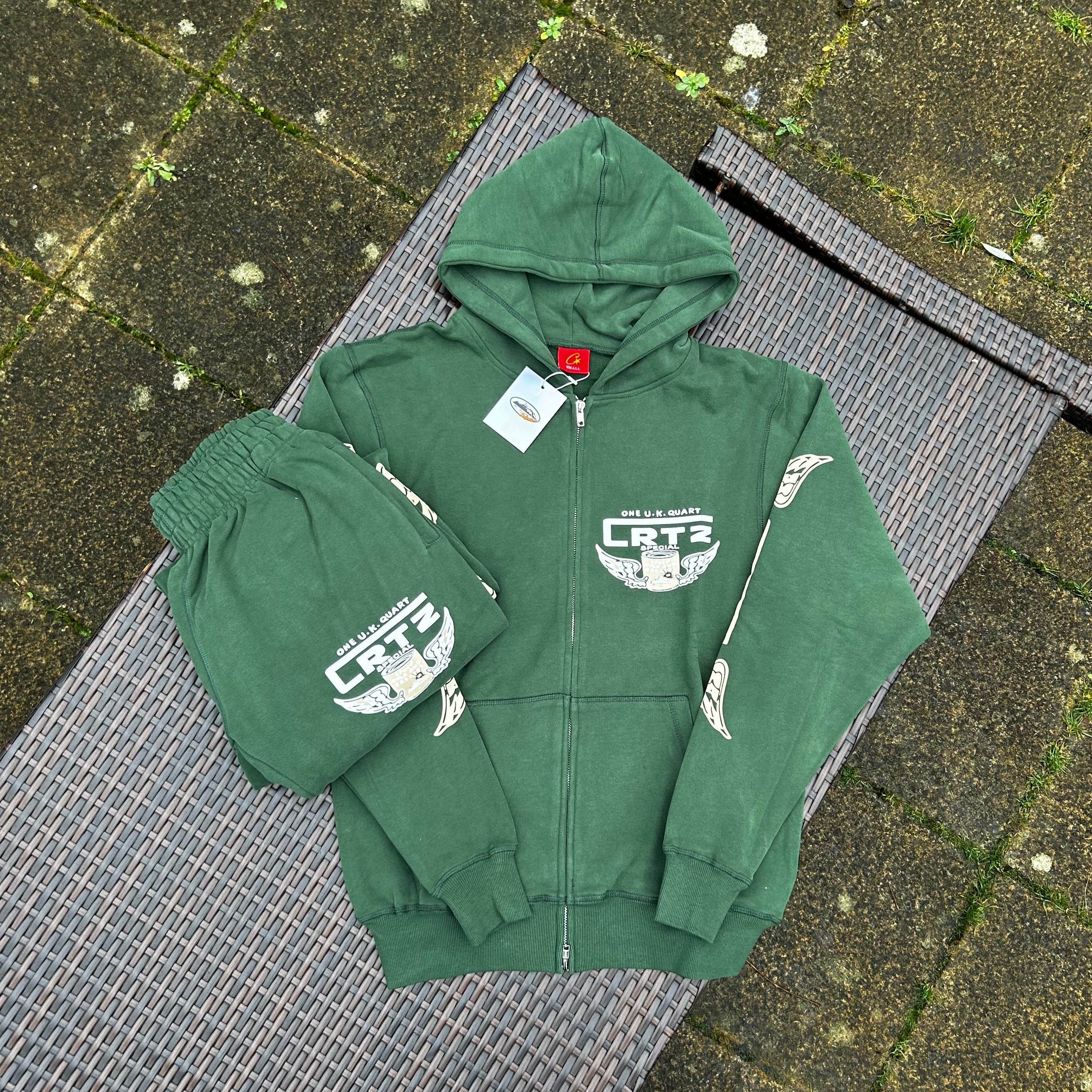Corteiz "Gasolina" Dark Green Zip-Up Tracksuit