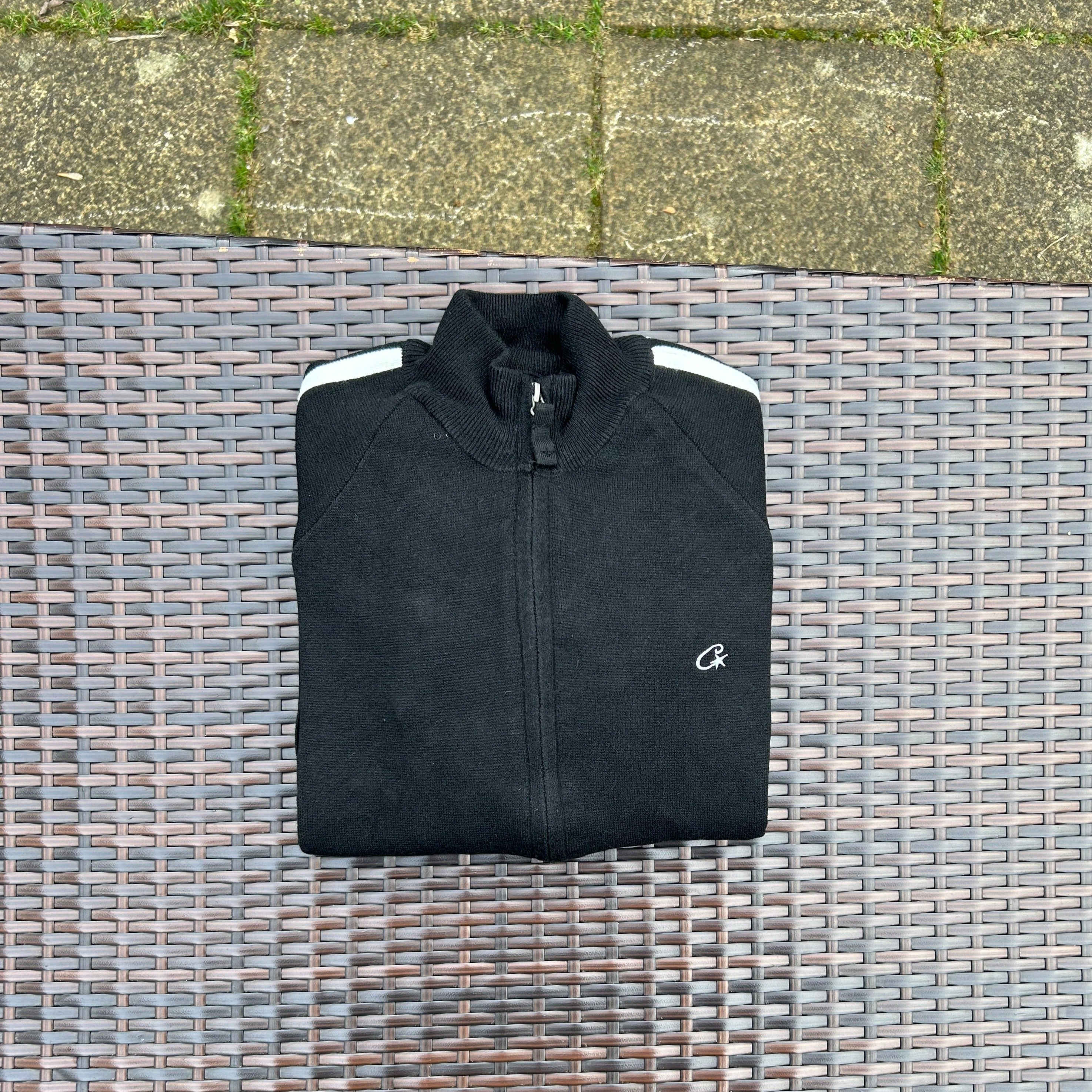 Corteiz Black/White Knit Zip Up Fleece