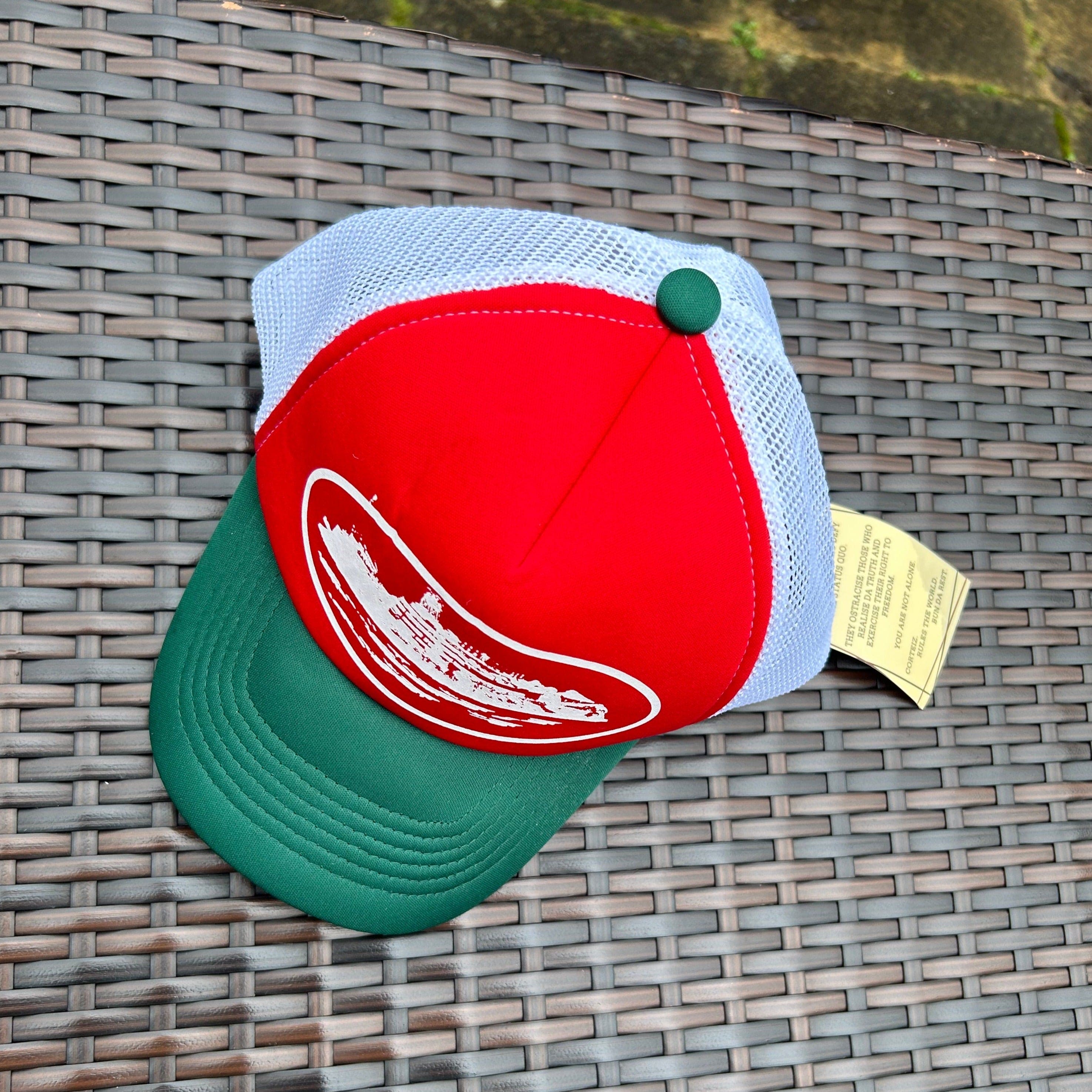 Corteiz Red/Green/White "Alcatraz" Trucker Hat