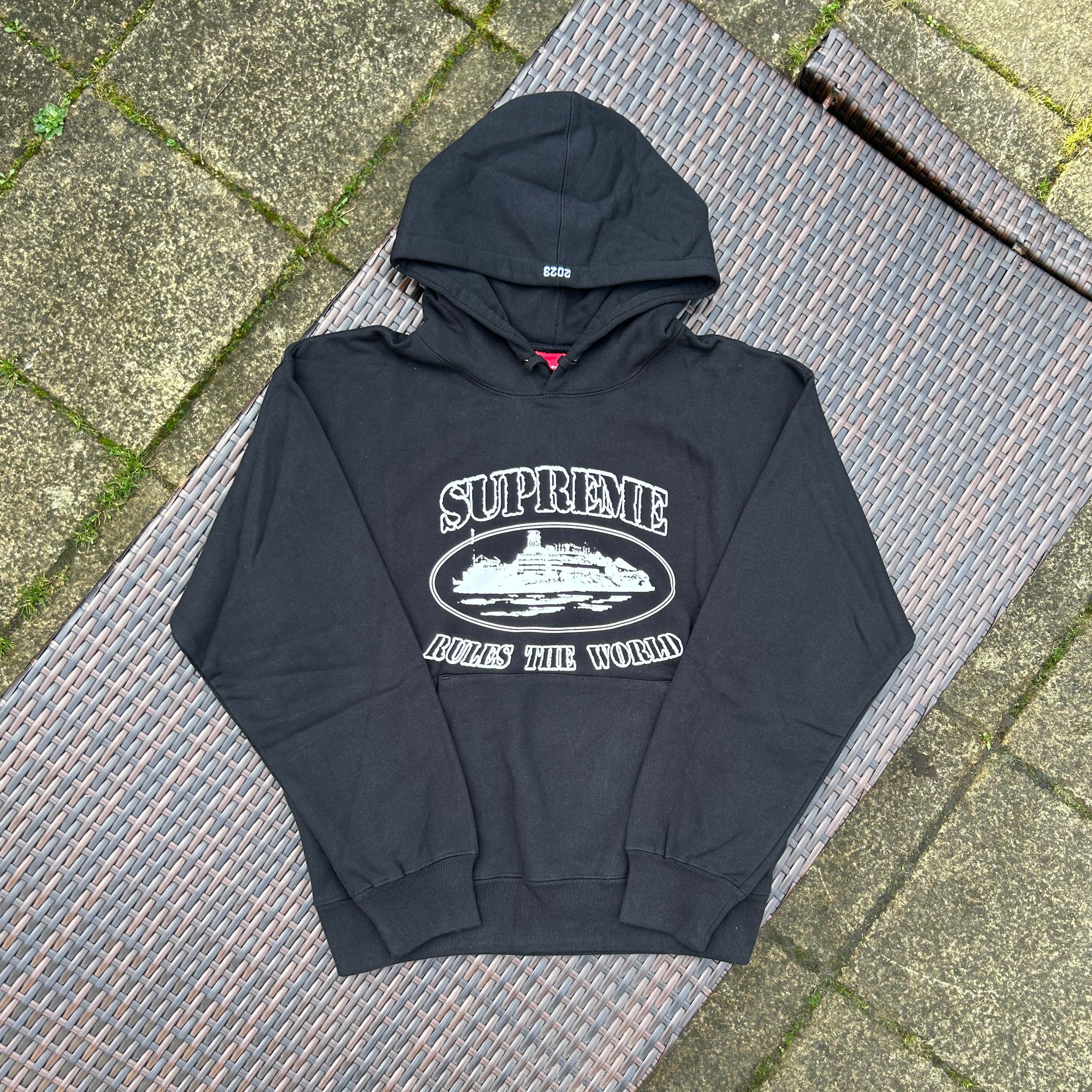 Corteiz x Supreme Black/White "Rule The World" Hoodie
