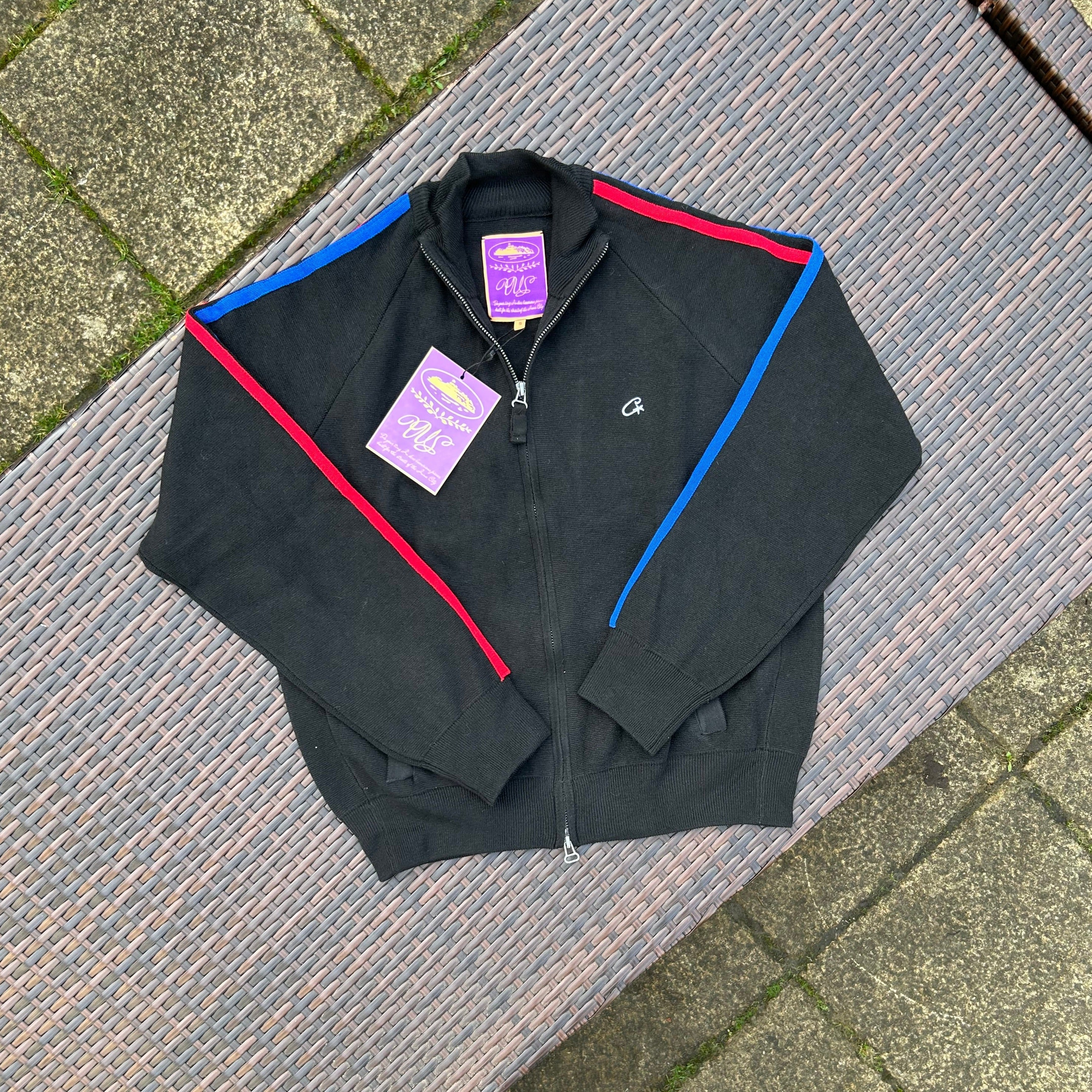 Corteiz Black/Blue/Red Knit Zip Up Fleece