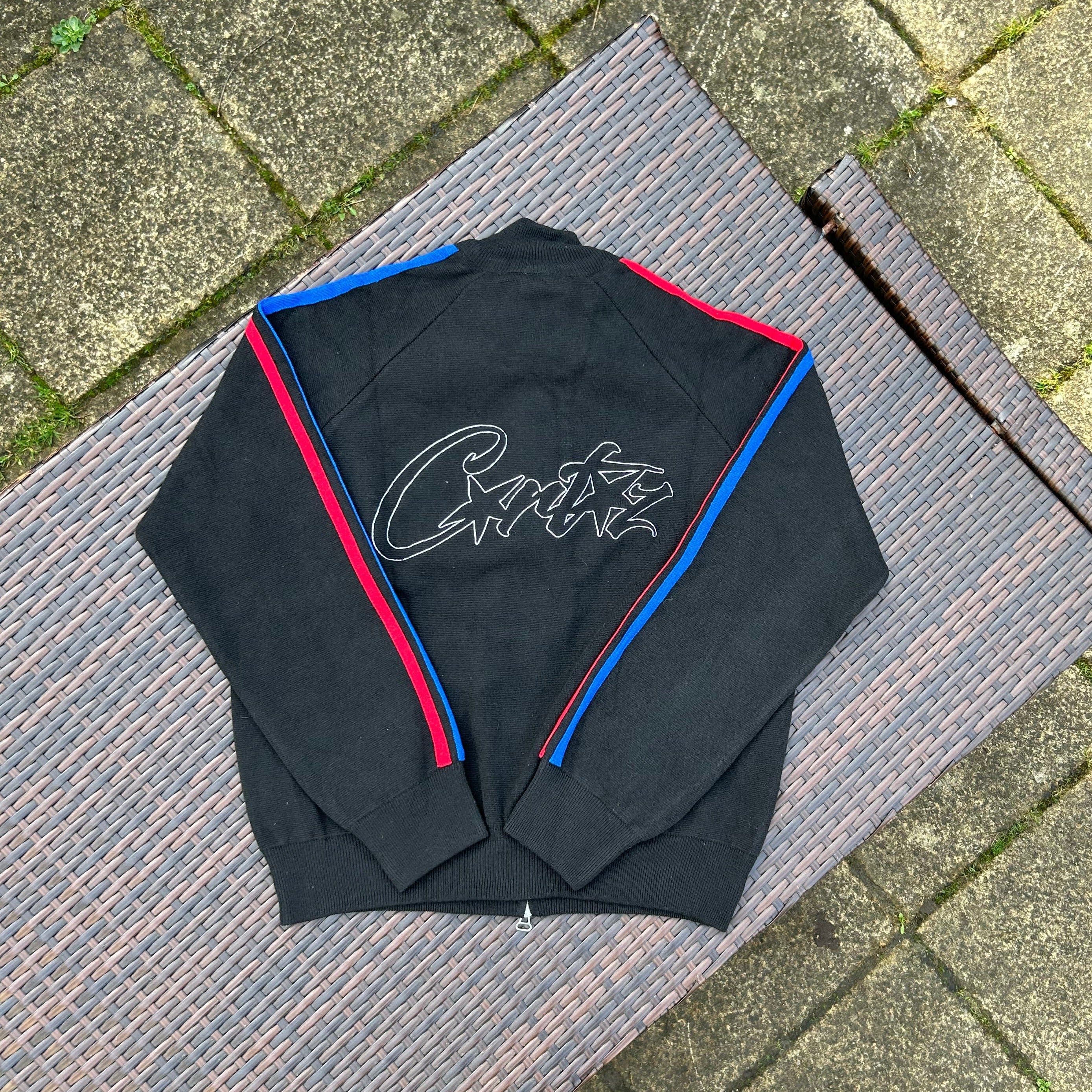 Corteiz Black/Blue/Red Knit Zip Up Fleece