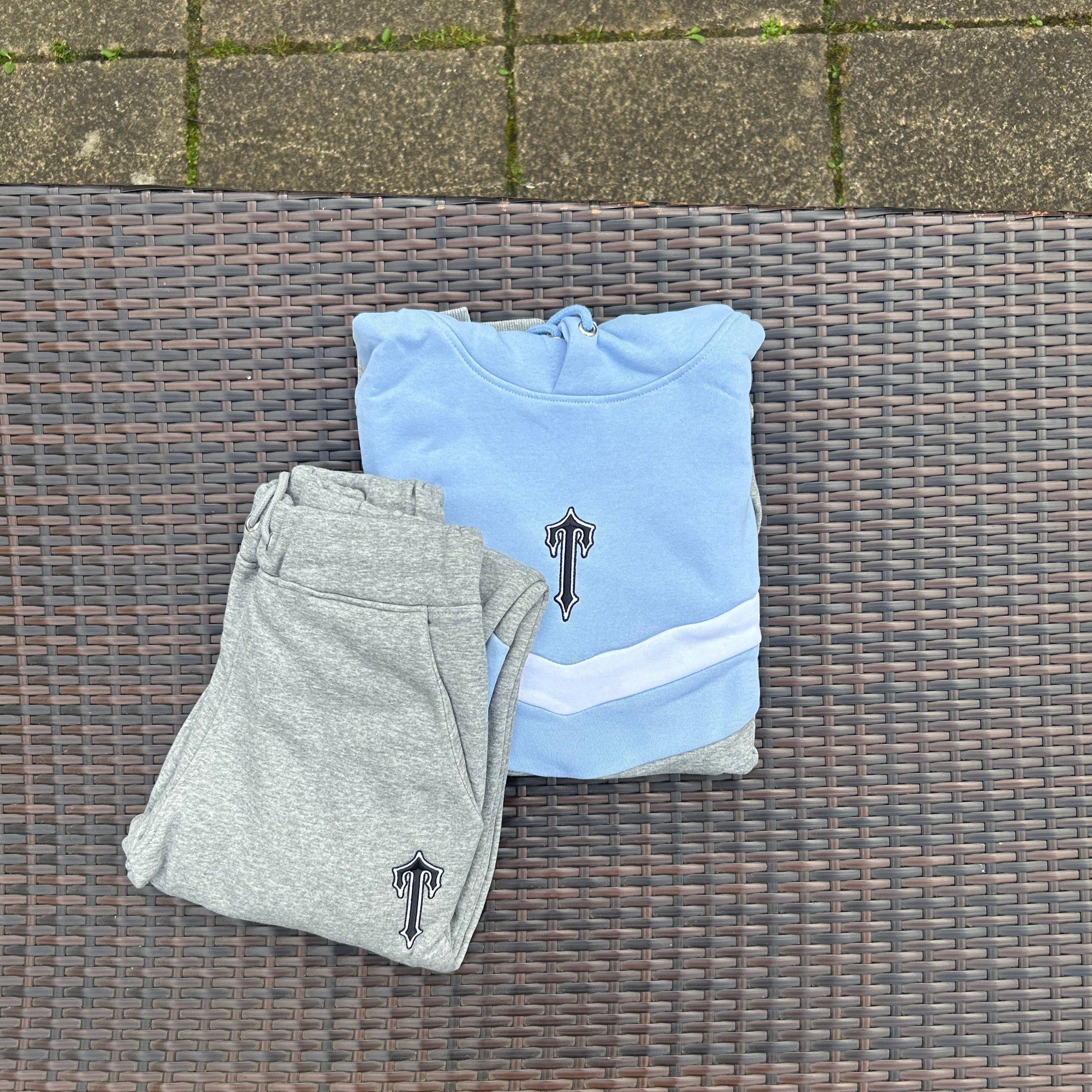 Trapstar Grey/Light Blue "V Stripe" Hooded Tracksuit