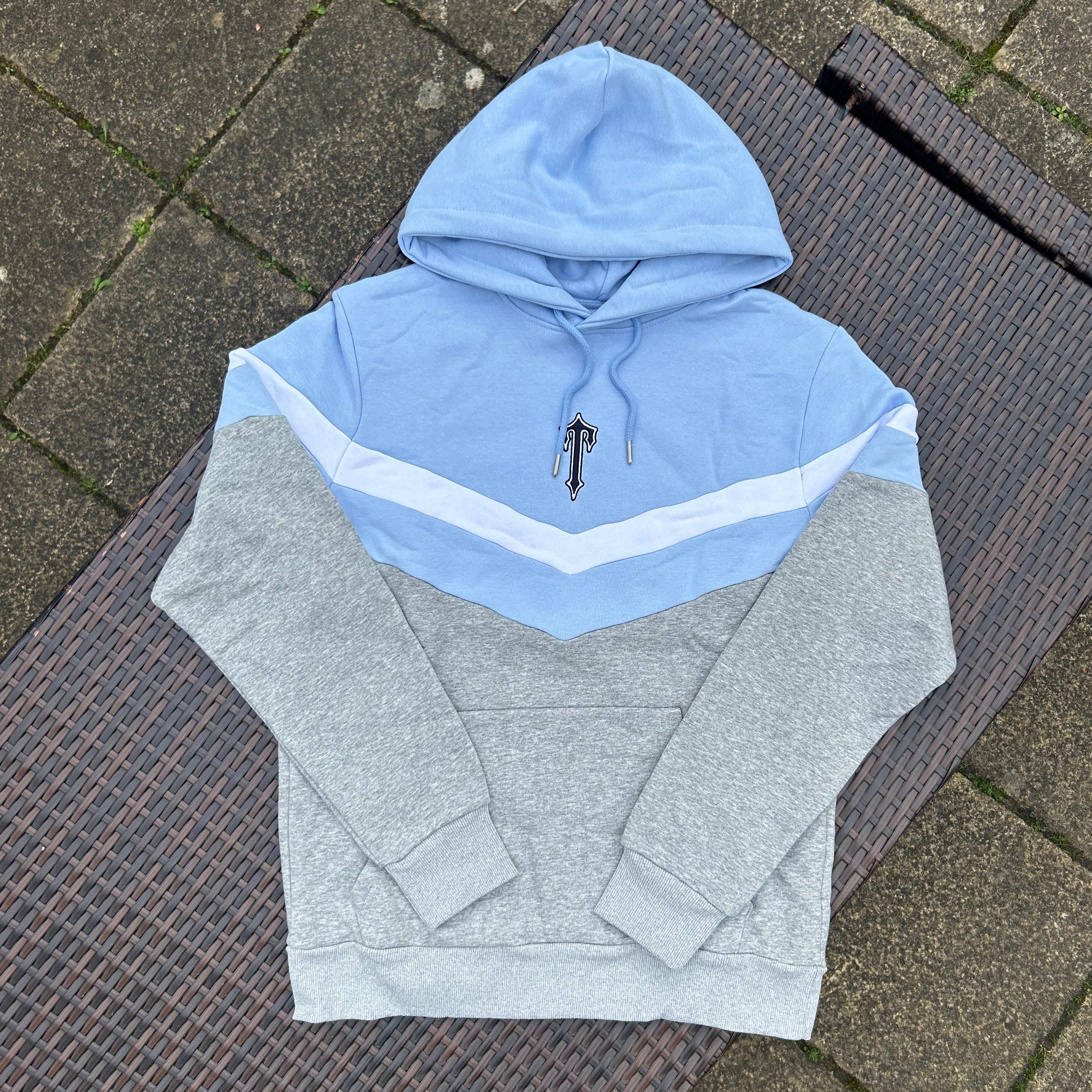 Trapstar Grey/Light Blue "V Stripe" Hooded Tracksuit