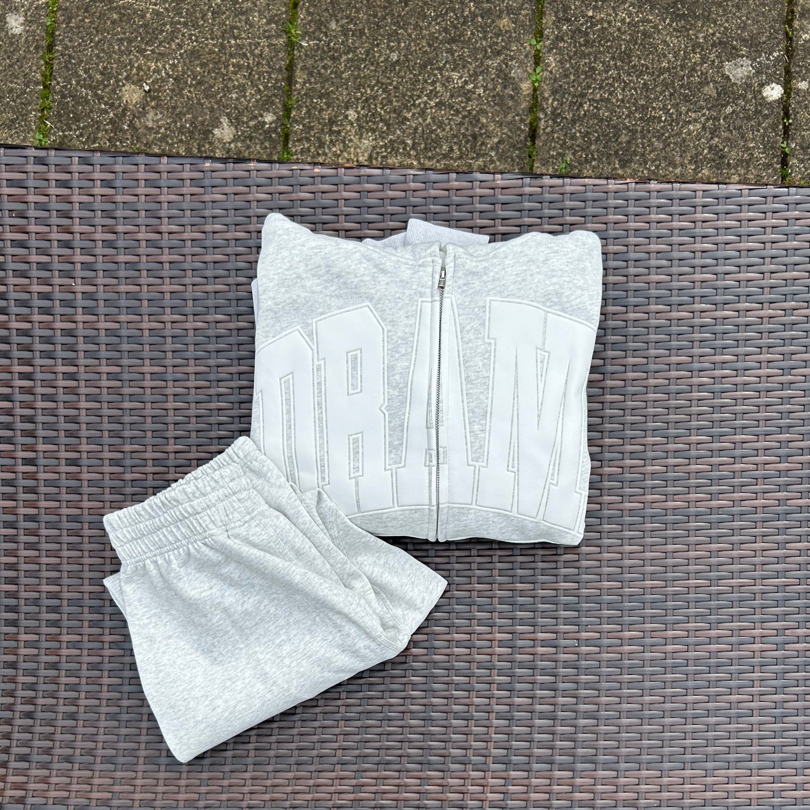 Drama Call Light Grey/White Zip Up Tracksuit