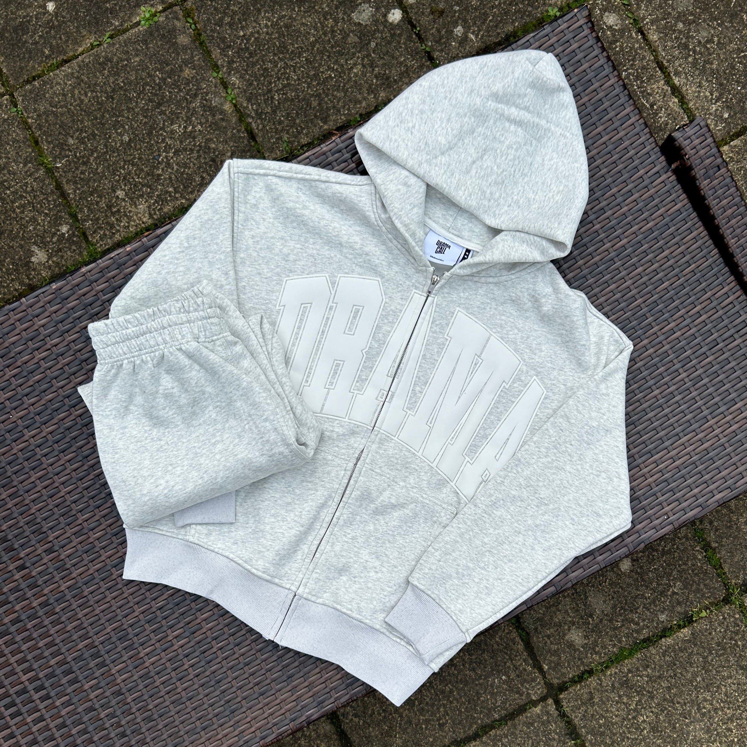 Drama Call Light Grey/White Zip Up Tracksuit