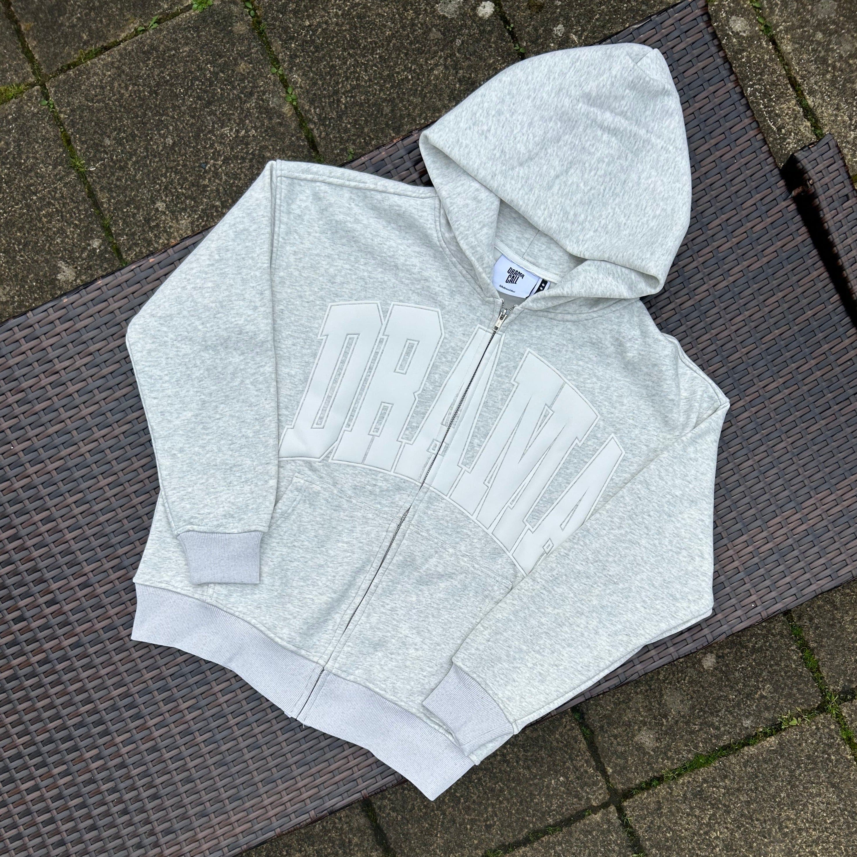 Drama Call Light Grey/White Zip Up Tracksuit