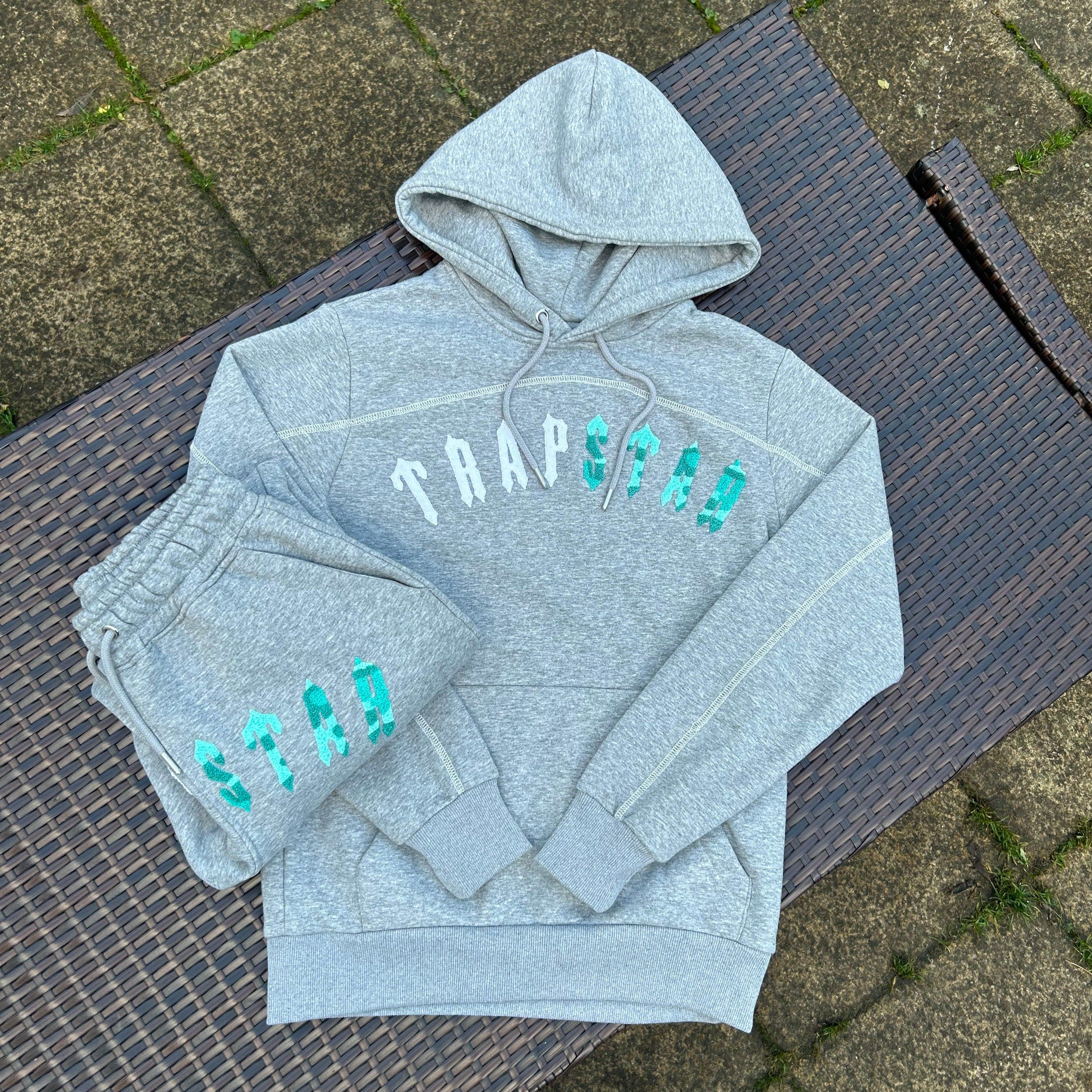 Trapstar Grey/ Sea Blue Irongate Chenille Arch Hooded Tracksuit