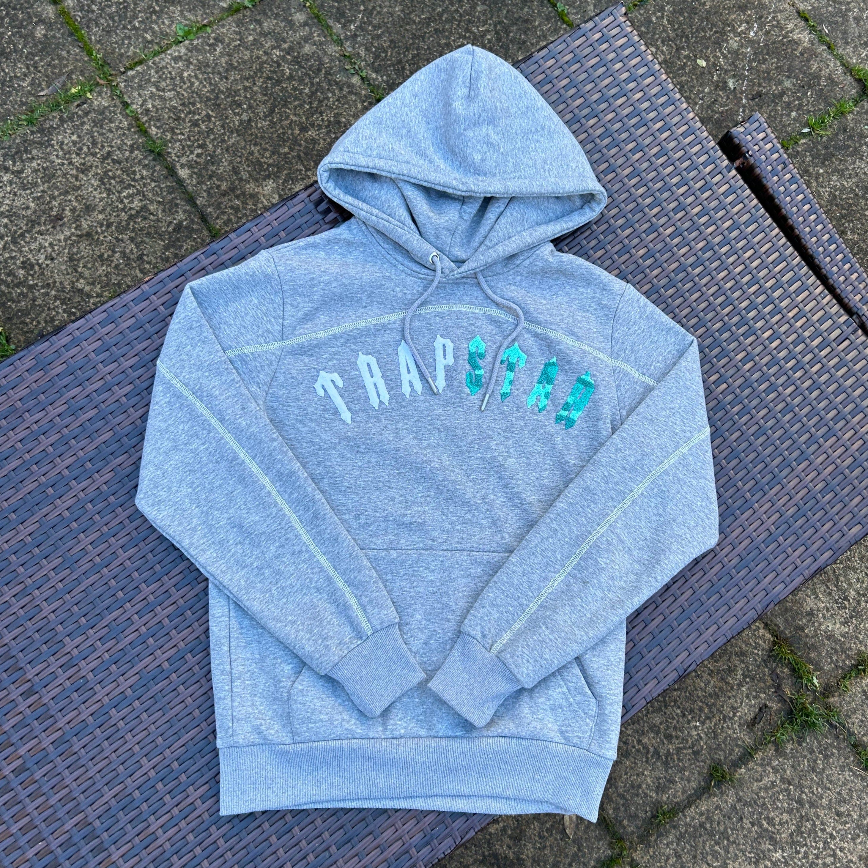 Trapstar Grey/ Sea Blue Irongate Chenille Arch Hooded Tracksuit