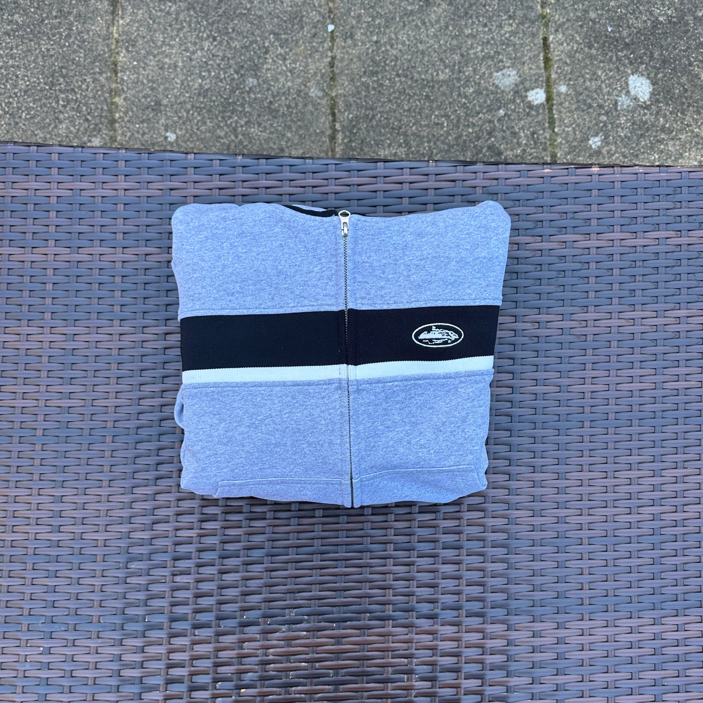 Corteiz Grey/Black Ribbed Sporteiz Zip Hoodie