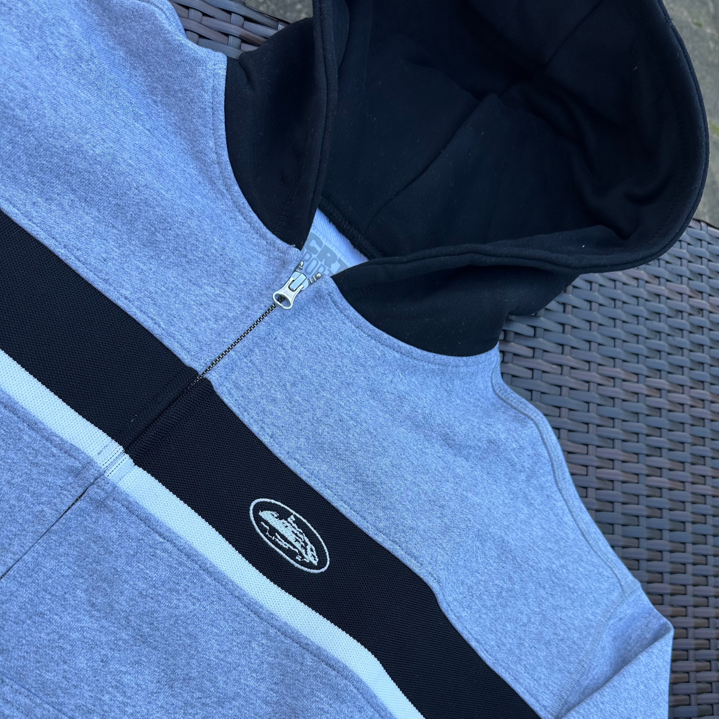 Corteiz Grey/Black Ribbed Sporteiz Zip Hoodie