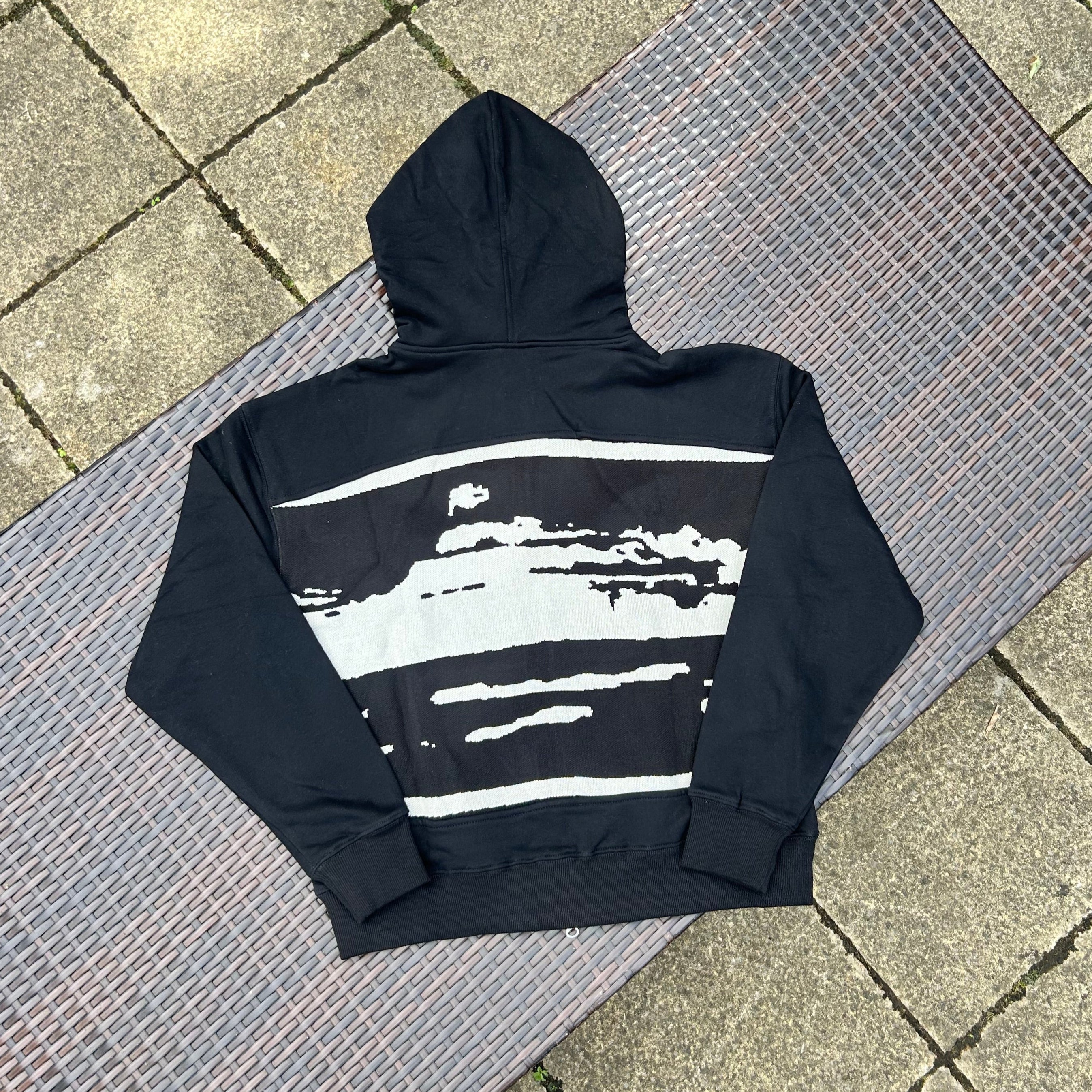 Corteiz Black/White "Alcatraz Mixed Panel" Zip Up Hoodie