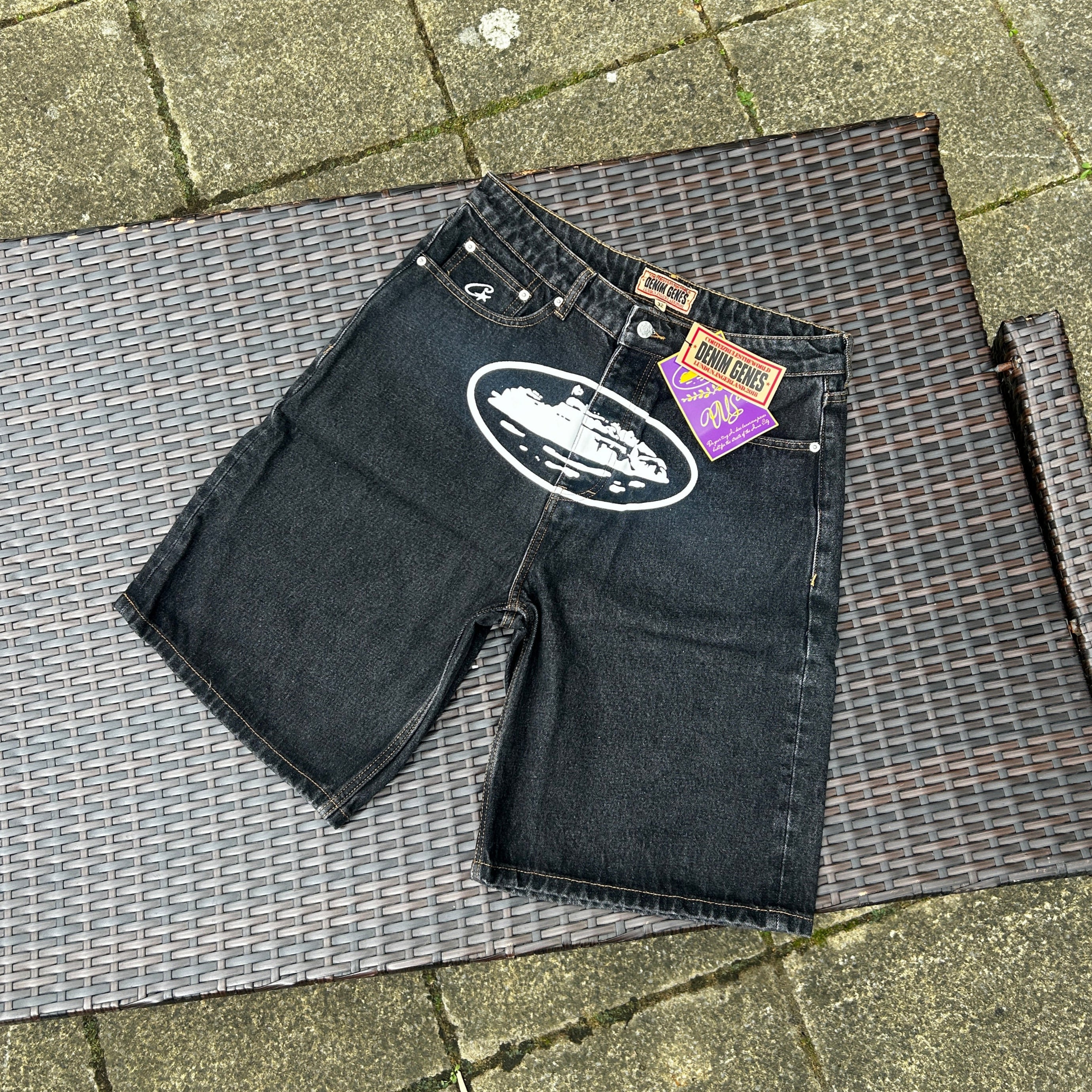Corteiz Black/White Alcatraz Denim Shorts