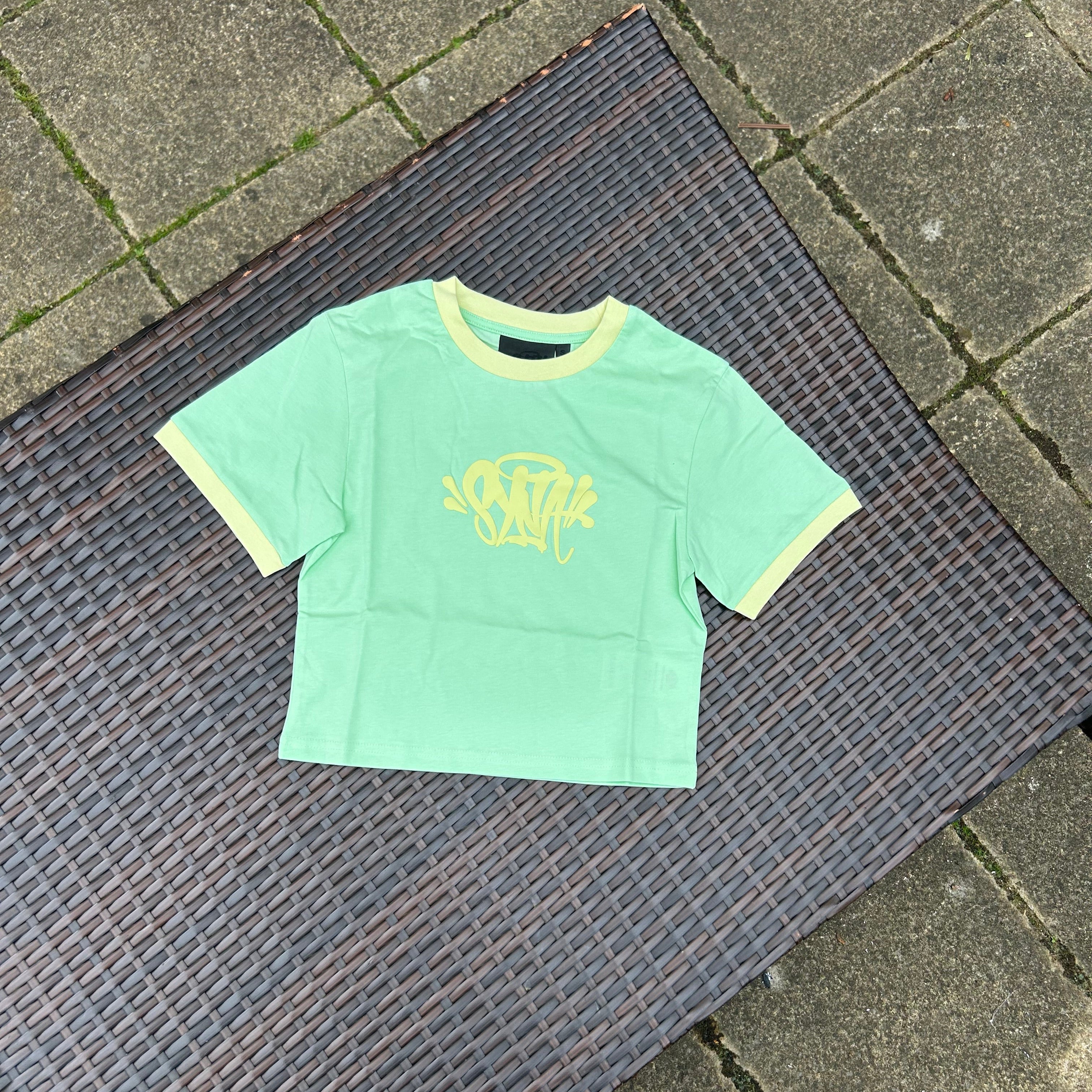 Syna World Lime Green Logo Crop Top Shorts set