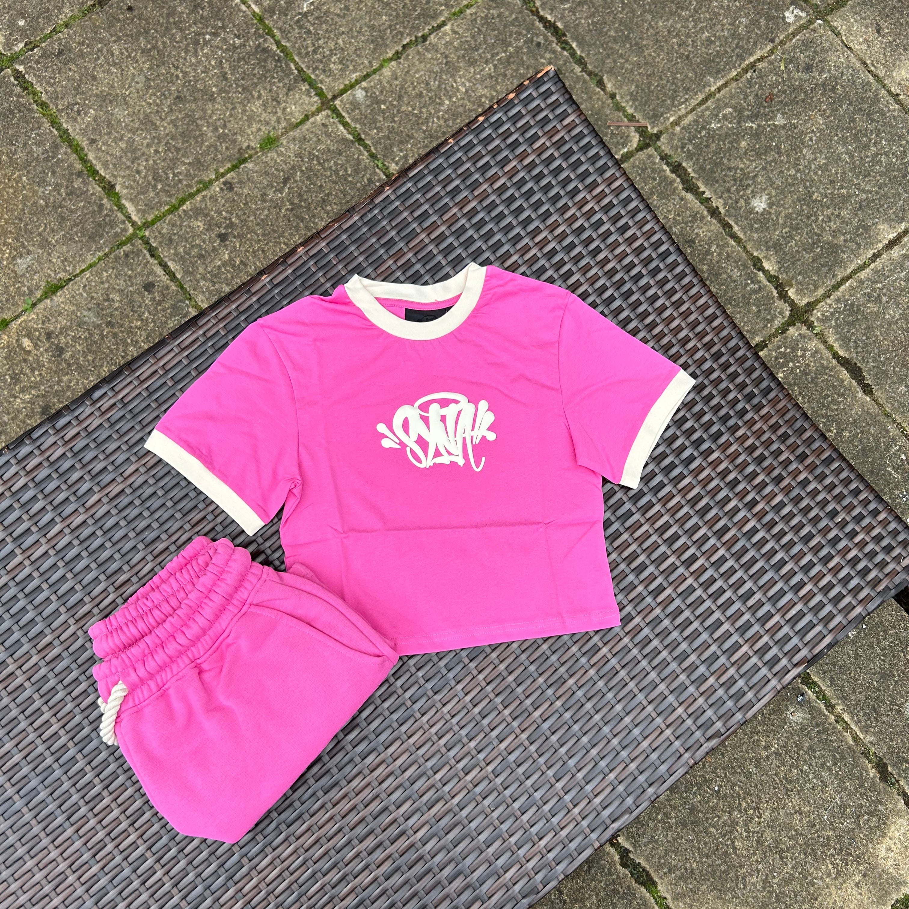 Syna World Pink Logo Crop Top Shorts set