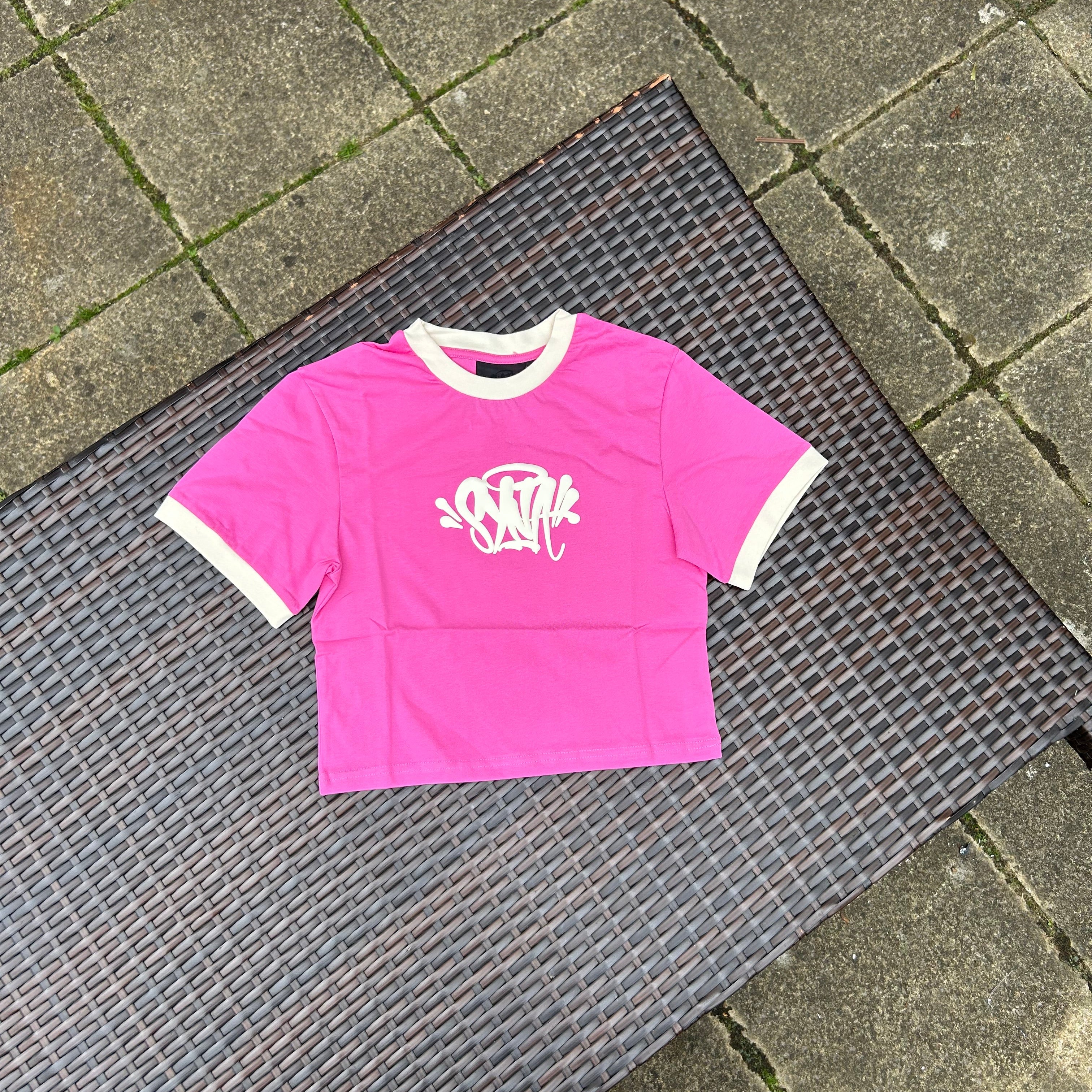 Syna World Pink Logo Crop Top Shorts set