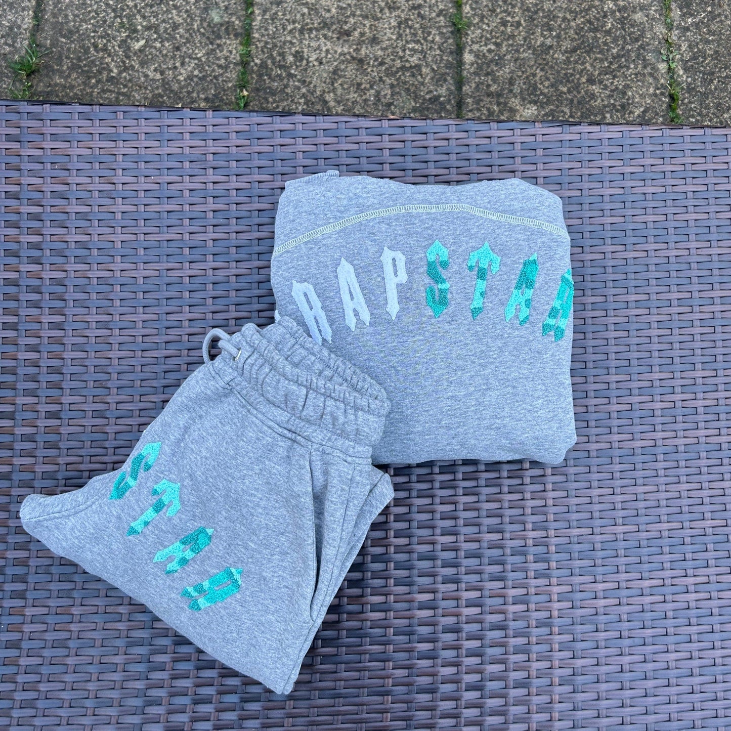 Trapstar Grey/ Sea Blue Irongate Chenille Arch Hooded Tracksuit