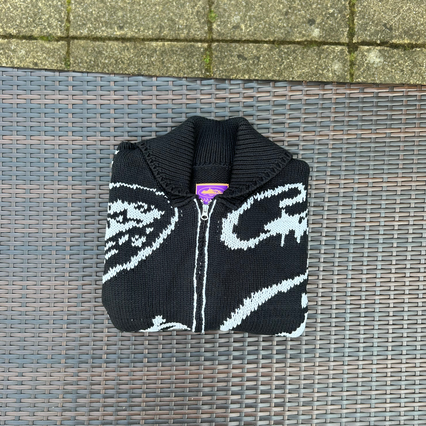 Corteiz Black/White VVS Jacquard Knit Zip