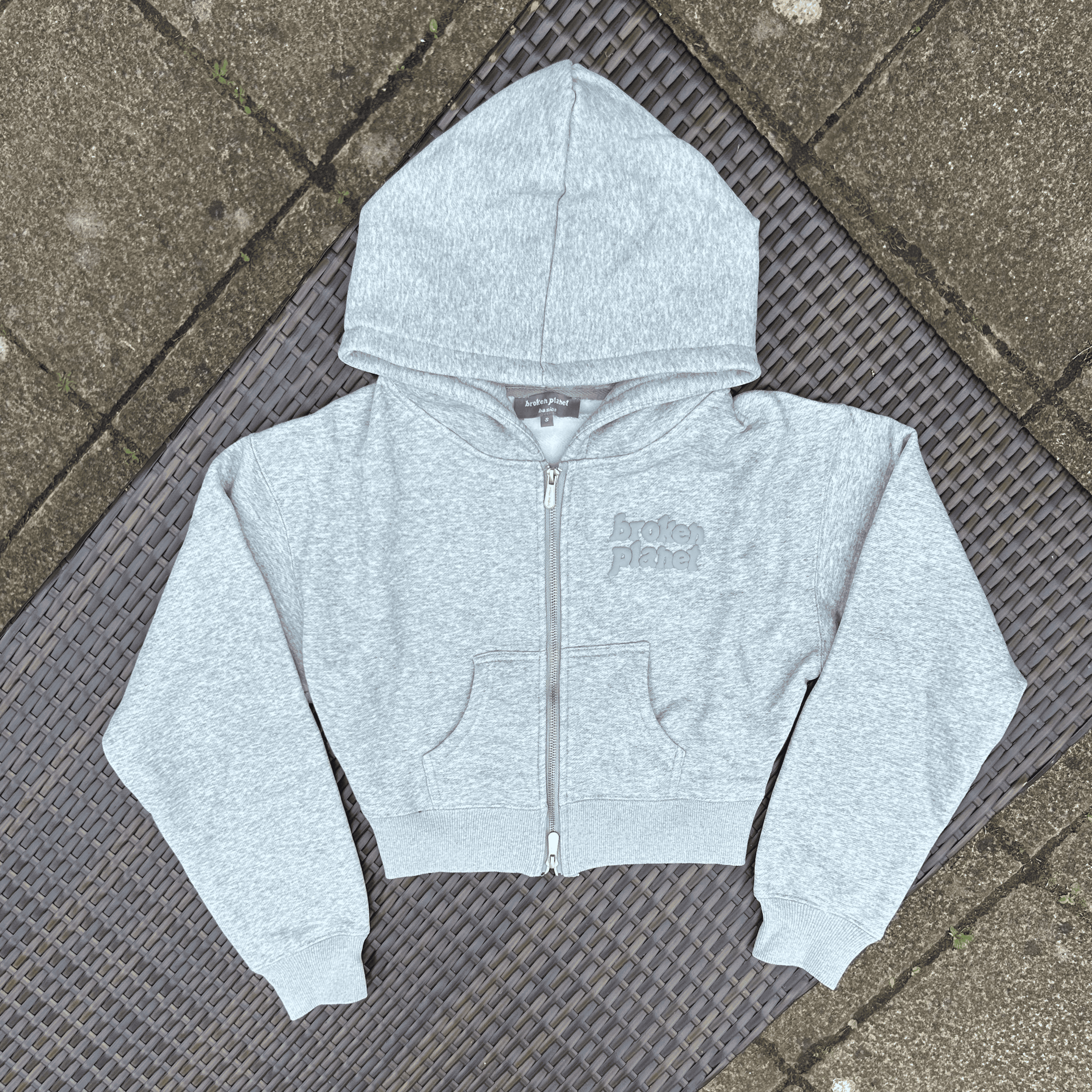 Broken Planet "Grey" Zip-Up Cropped Hoodie